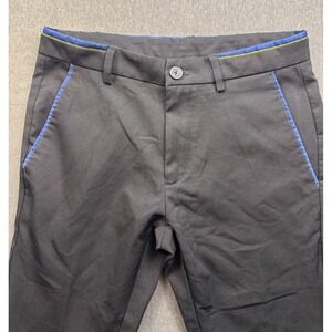 Plaid & Plain Mens Black Skinny Fit‎ Casual Dress Pants 28x30 Blue Yellow Trim